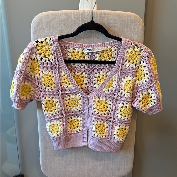 Zara Sweaters - Zara Lilac and Yellow Crochet Cardigan